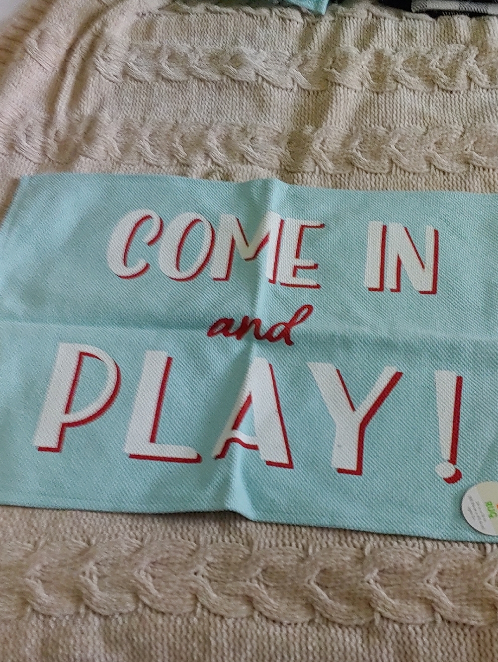 Aqua "Come In and Play" Decorative Mat
